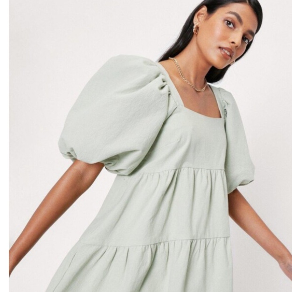 Puff Sleeve Dress in Sage Green